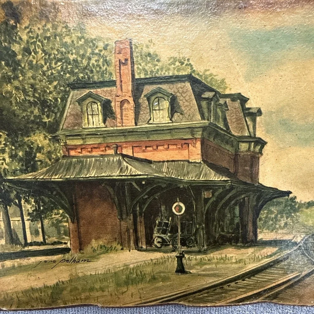 Vintage Gene Pelham Train Depot Railroad Station Wall Plaque Print 9x6 Rustic